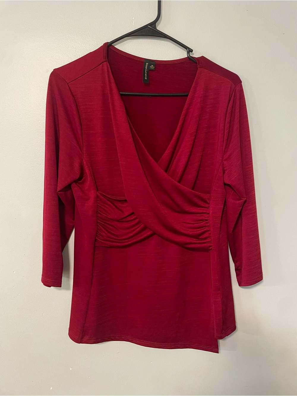 Susan Lawrence Red Draped Surplice Blouse Medium